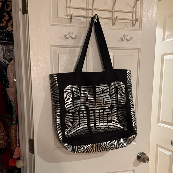Big Cabo San Lucas Black and White Zebra Print (metallic silver) Tote Bag - Picture 2 of 8